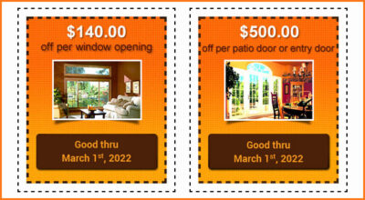 Window Outfitters door and window installation coupons good through March 1, 2022